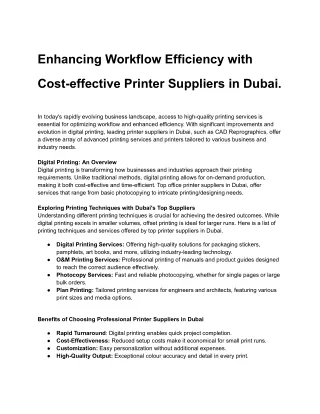 Enhancing Workflow Efficiency with Cost-effective Printer Suppliers in Dubai