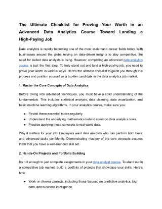 Checklist for Proving Your Worth in an advanced data analytics course for a high paying job