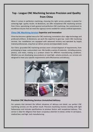 Top - League CNC Machining Services Precision and Quality from China