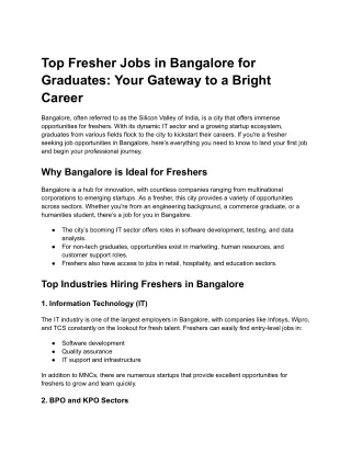 Top Fresher Jobs in Bangalore for Graduates_ Your Gateway to a Bright Career