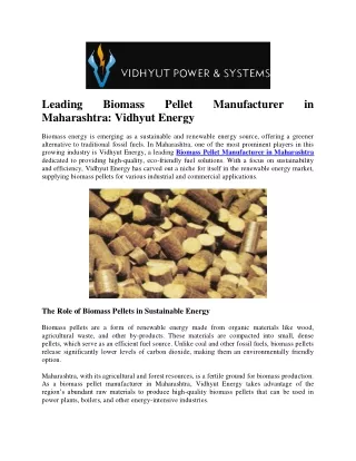 Leading Biomass Pellet Manufacturer in Maharashtra: Vidhyut Energy