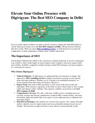 Elevate Your Online Presence with Digivigyan: The Best SEO Company in Delhi