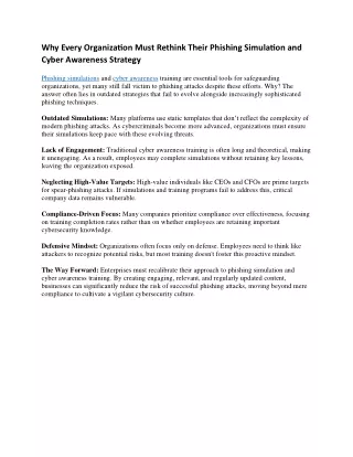 Why Every Organization Must Rethink Their Phishing Simulation and Cyber Awareness Strategy