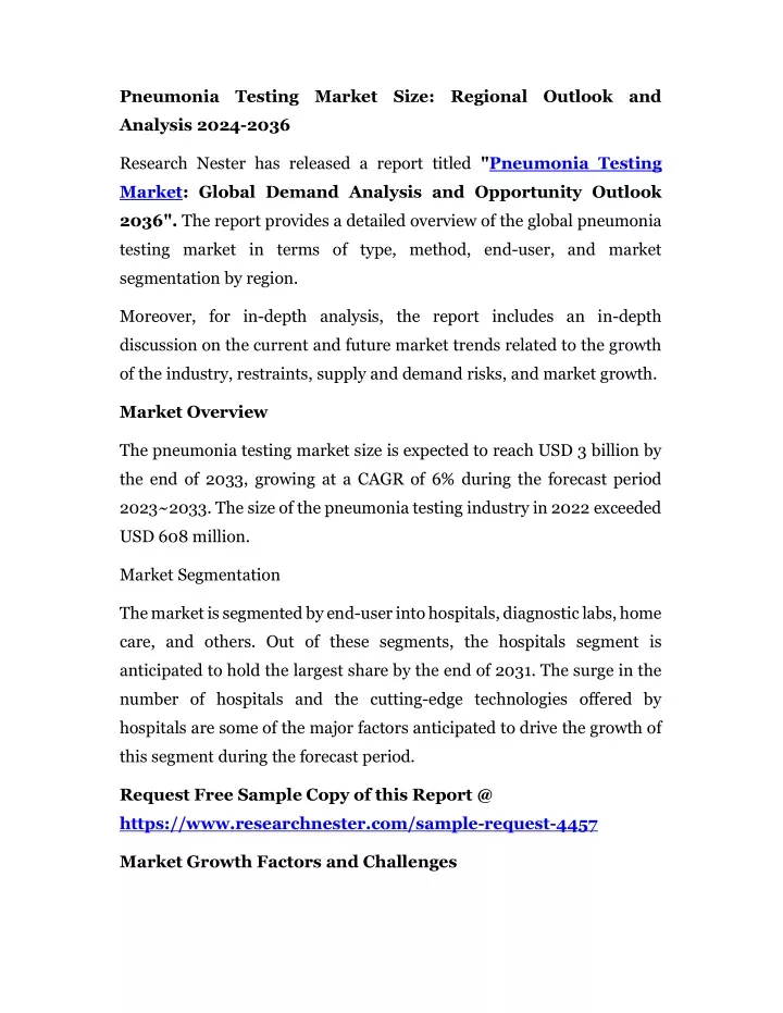 pneumonia testing market size regional outlook and