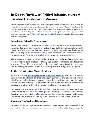 In-Depth Review of Prithvi Infrastructure_ A Trusted Developer in Mysore