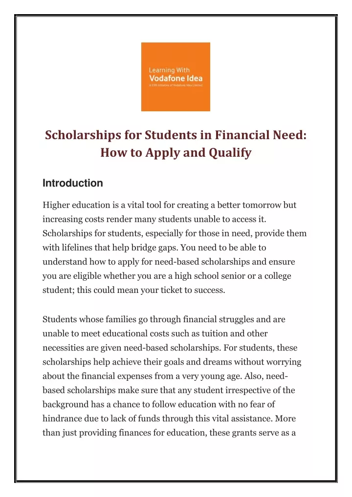 scholarships for students in financial need