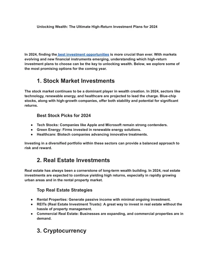 unlocking wealth the ultimate high return