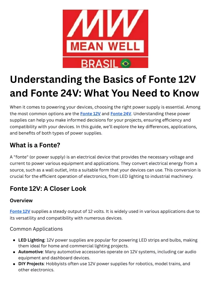 understanding the basics of fonte 12v and fonte