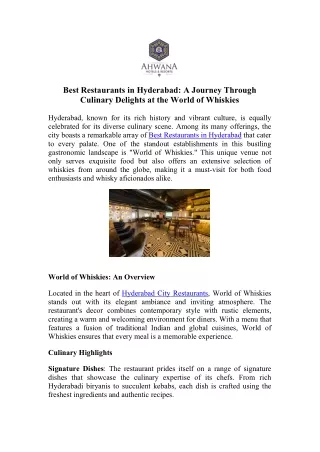 Find the Best Restaurants in Hyderabad - World of wiskies