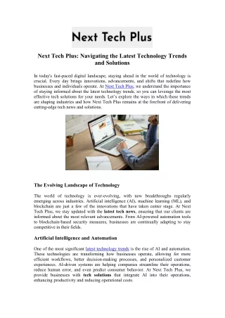 Discover Innovative Tech Solutions with Next Tech Plus' Expert Team