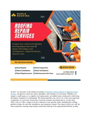 Residential Roofing  Services in Kingston Upon Thames