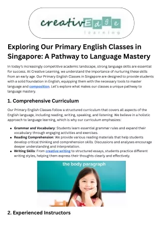 English Tuition for Primary 1 Singapore