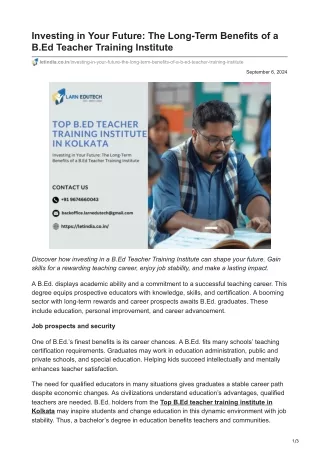 letindia.co.in-Investing in Your Future The Long-Term Benefits of a BEd Teacher Training Institute