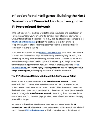 Inflection Point Intelligence_ Building the Next Generation of Financial Leaders through the IPI Professional Network