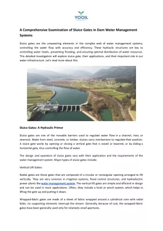 Comprehensive Guide to Sluice Gates in Water Management | YOOIL