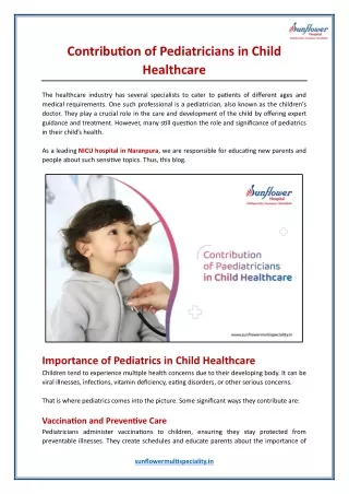 Contribution of Pediatricians in Child Healthcare