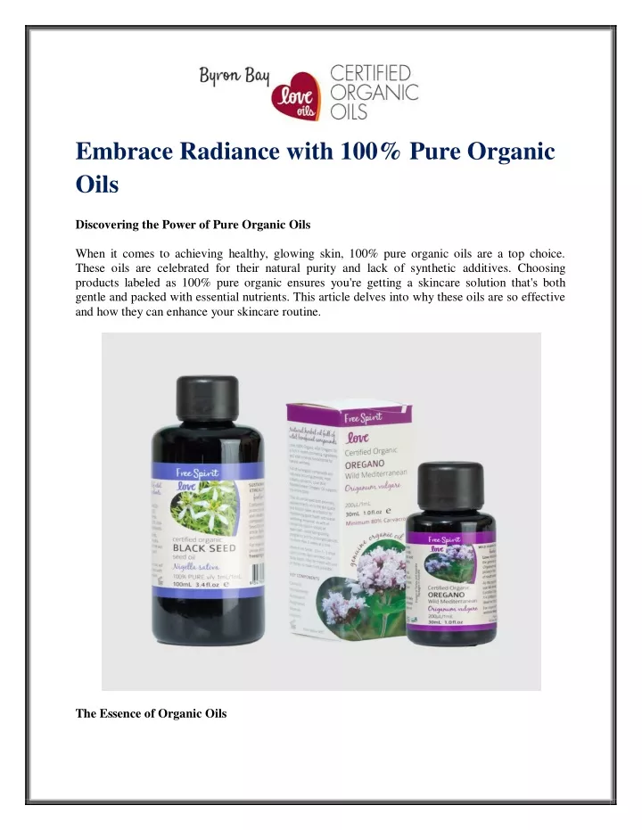 embrace radiance with 100 pure organic oils