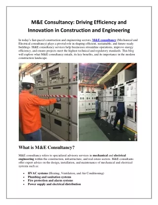 M&E Consultancy: Driving Efficiency and Innovation in Construction