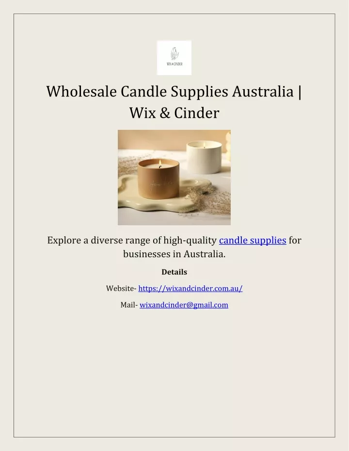 wholesale candle supplies australia wix cinder