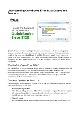 QuickBooks Error 3120: Causes and Solutions
