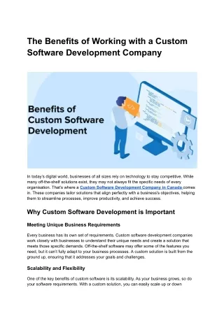 The Benefits of Working with a Custom Software Development Company