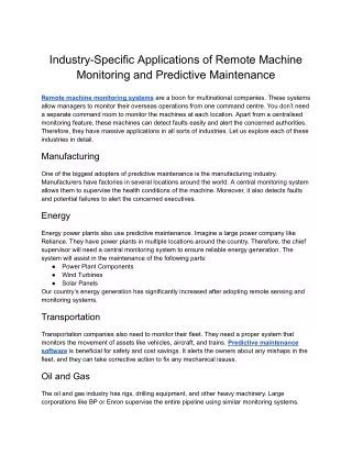 industry specific applications of remote machine