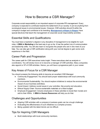 SCMS Nag- How to Become a CSR Manager