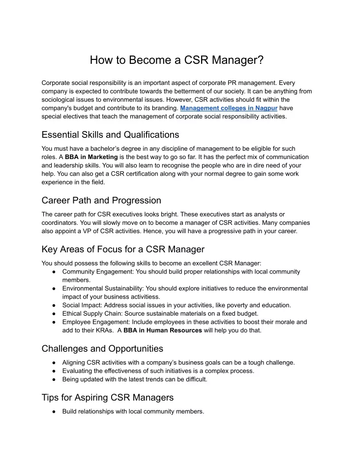 how to become a csr manager