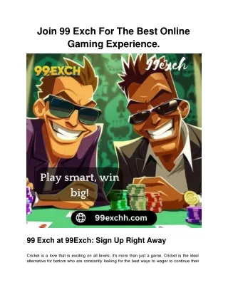 Join 99 Exch For The Best Online Gaming Experience
