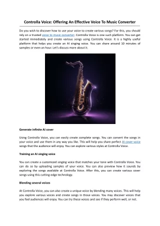 Controlla Voice Offering An Effective Voice To Music Converter