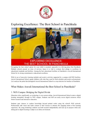 Exploring Excellence The Best School in Panchkula