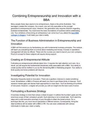 Combining Entrepreneurship and Innovation with a BBA