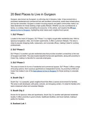 Best Places to Live in Gurgaon