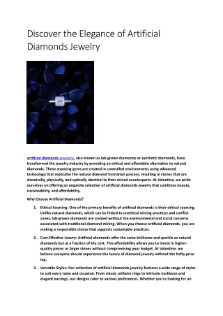 Discover the Elegance of Artificial Diamonds Jewelry