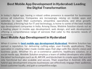 Best Mobile App Development in Hyderabad Leading the Digital Transformation