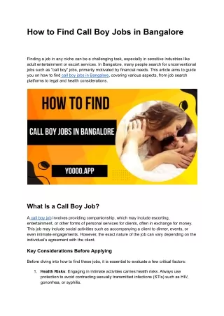 How to Find Call Boy Jobs in Bangalore