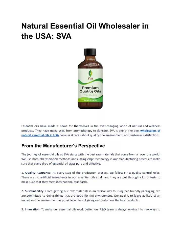 natural essential oil wholesaler in the usa sva