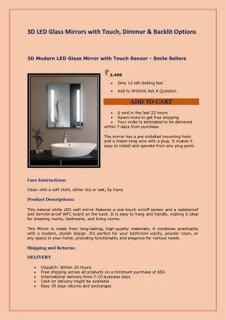 3D LED Glass Mirrors with Touch, Dimmer & Backlit Options