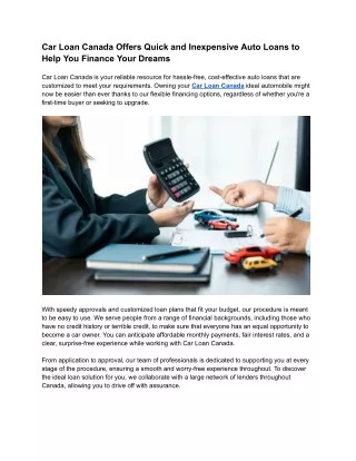 Car Loan Canada Offers Quick and Inexpensive Auto Loans to Help You Finance Your Dreams