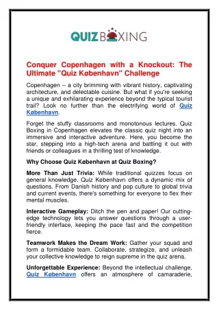 Conquer Copenhagen with a Knockout The Ultimate Quiz København Challenge