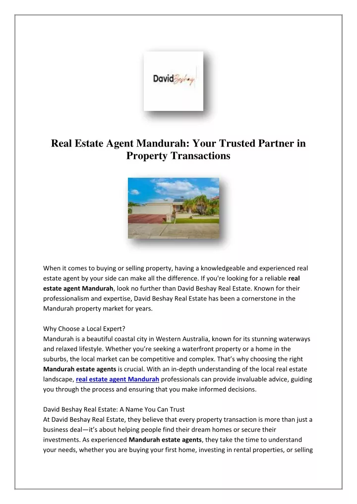 real estate agent mandurah your trusted partner