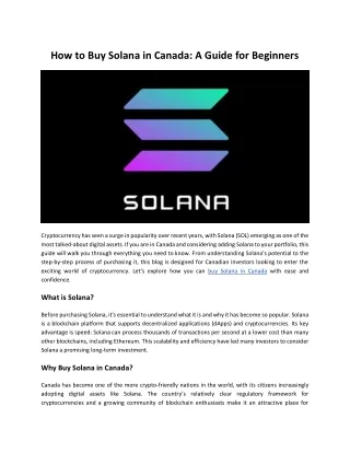 Learn How to Buy Solana Canada with Confidence