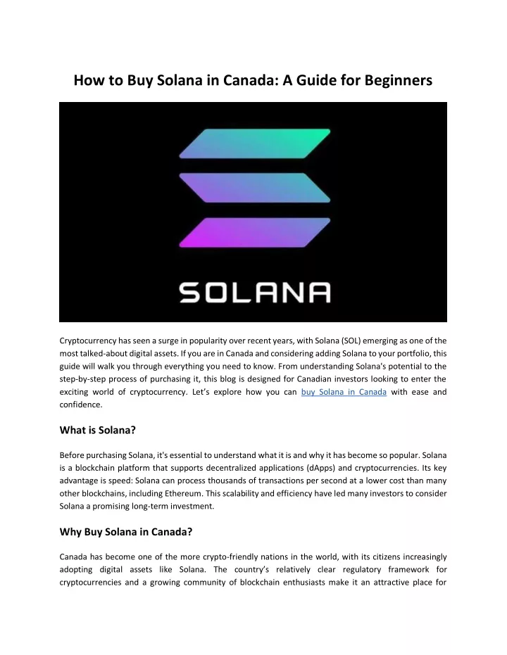 how to buy solana in canada a guide for beginners