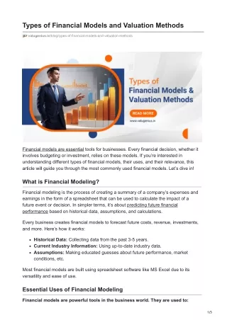 Types of Financial Models and Valuation Methods