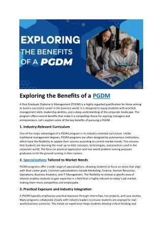 Exploring the Benefits of a PGDM