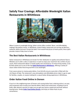 Satisfy Your Cravings Affordable Weeknight Italian Restaurants in Whittlesea