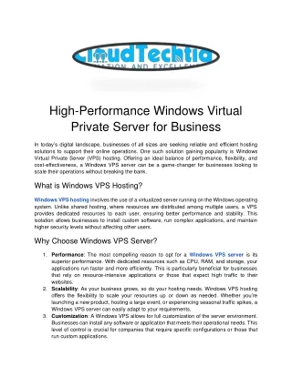 High-Performance Windows Virtual Private Server for Business