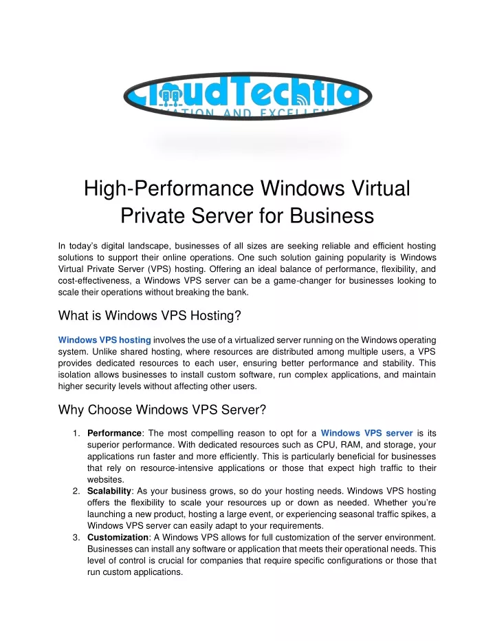 high performance windows virtual private server