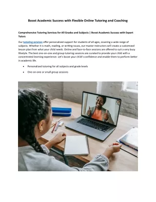 Boost Academic Success with Flexible Online Tutoring and Coaching