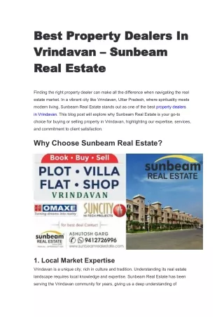 Best Property Dealers In Vrindavan – Sunbeam Real Estate